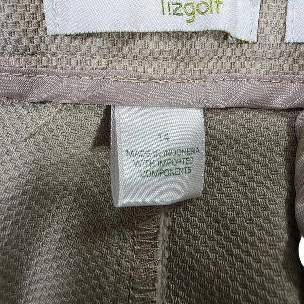 Lizgolf Chino Shorts Womens Khaki 14 Audra‎ Knit Flat Front Stretch Zip Pocket